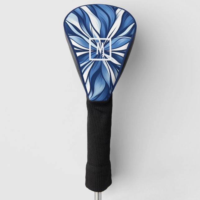 Blue Bliss: Organic Psychedelic Floral Golf Head Cover (Front)