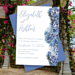 Blue Bliss Wedding Floral Side Border Invitation