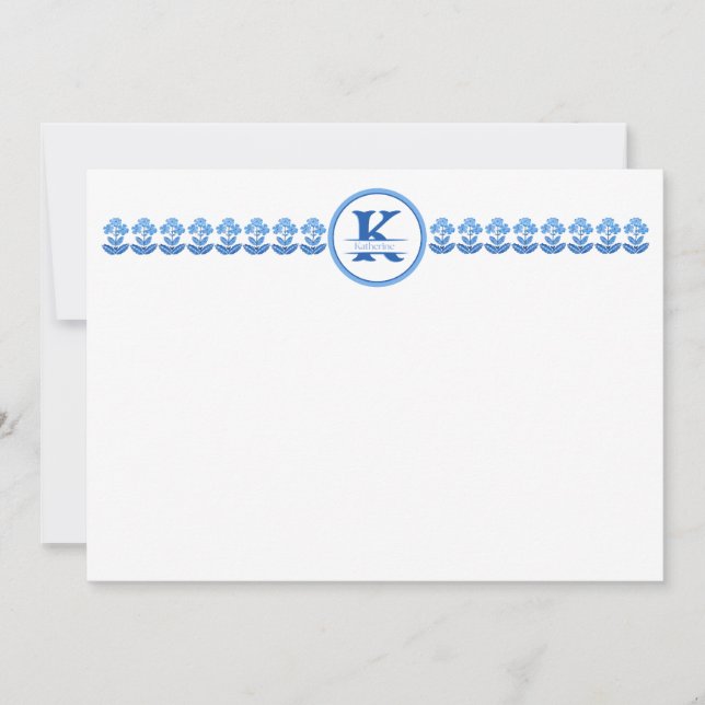 Blue Block Print Daisy Card (Front)