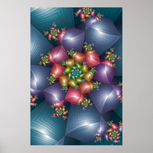 Blue Blocks Fractal Poster