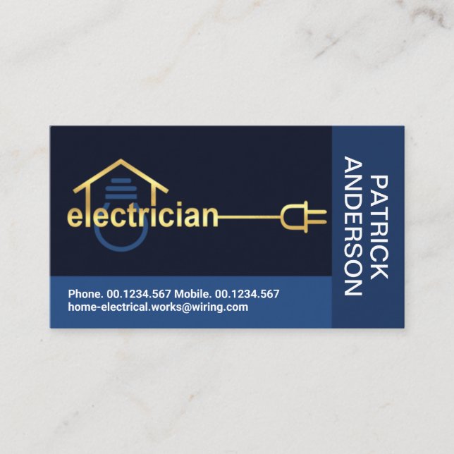 Blue Blocks Gold Electrician Wiring Business Card (Front)