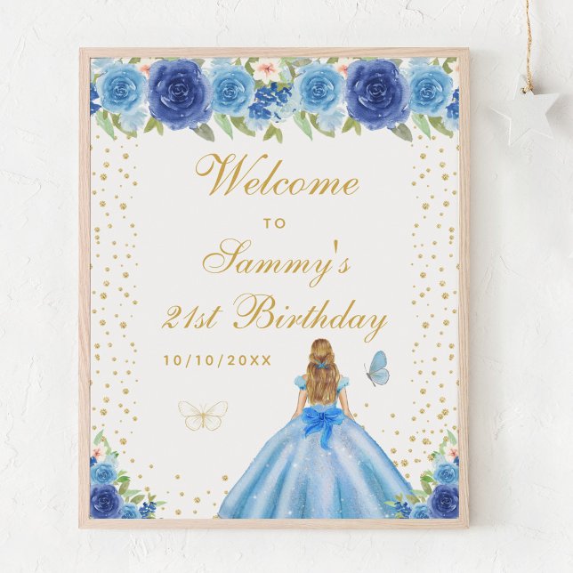 Blue Blonde Hair Girl Birthday Party Welcome Poster (Creator Uploaded)