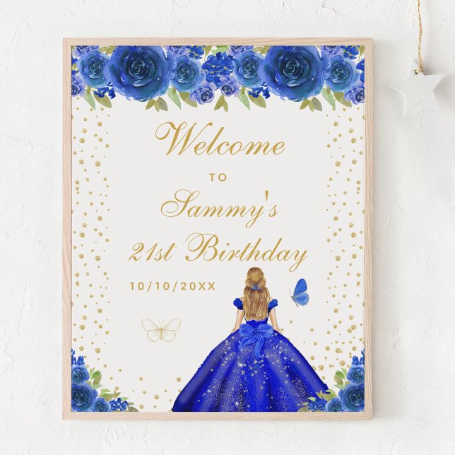Blue Blonde Hair Girl Birthday Party Welcome Poster (Creator Uploaded)