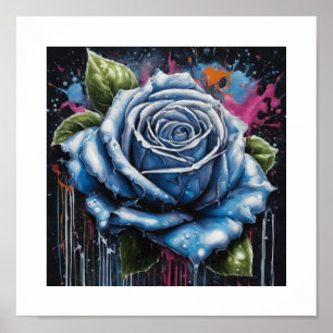 Blue Blood-Moon Rose Poster