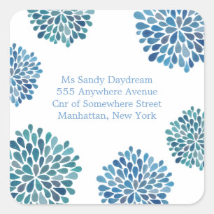 Blue Bloom Burst Address Wedding Seal Sticker