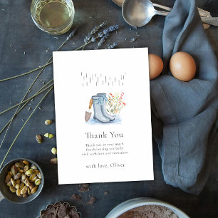 Blue Bloom Floral Garden Rain Boots Baby Shower Thank You Card