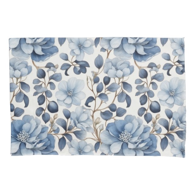  Blue Bloom – Floral Pillowcase (Front)
