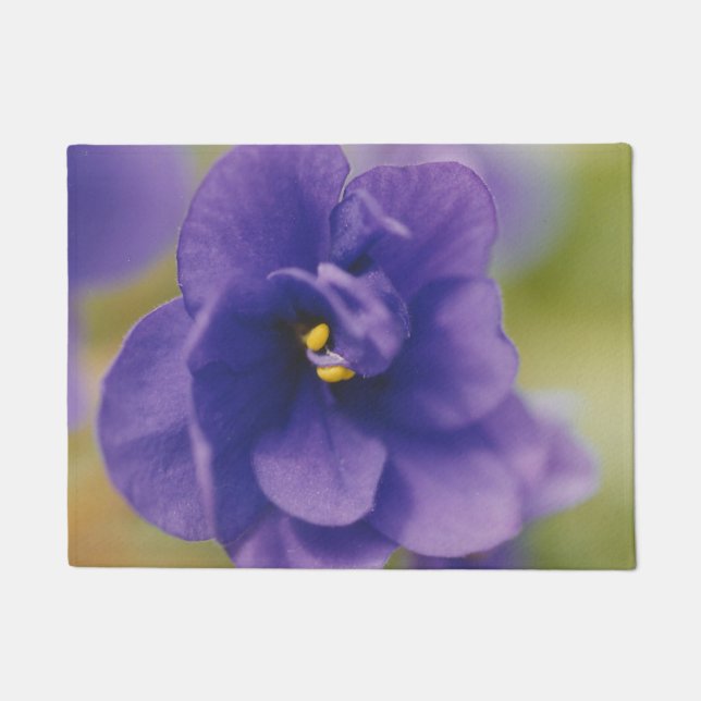 Blue Blooming Flower of Violet Saintpaulia Zoomed Doormat (Front)