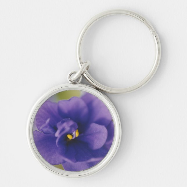 Blue Blooming Flower of Violet Saintpaulia Zoomed Key Ring (Front)