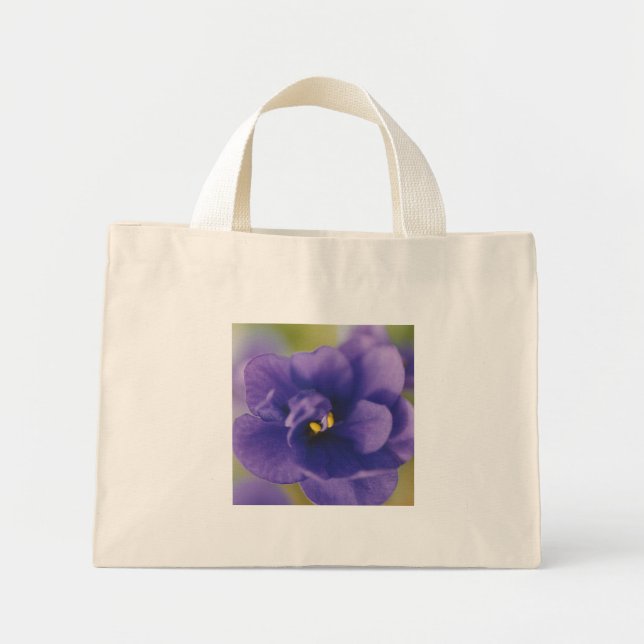 Blue Blooming Flower of Violet Saintpaulia Zoomed Mini Tote Bag (Front)