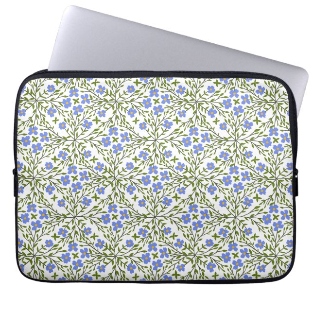 Blue Blooms Ditsy Floral Pattern Laptop Sleeve (Front)