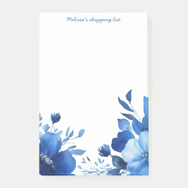 Blue Blooms Grocery Shopping List CUSTOM Post-it Notes (Front)