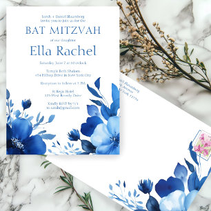 Blue Blooms Watercolor BAT MITZVAH CUSTOM  Postcard