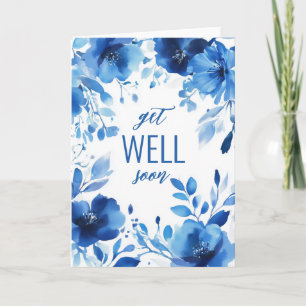 Blue Blooms Watercolor GET WELL SOON CUSTOM Card