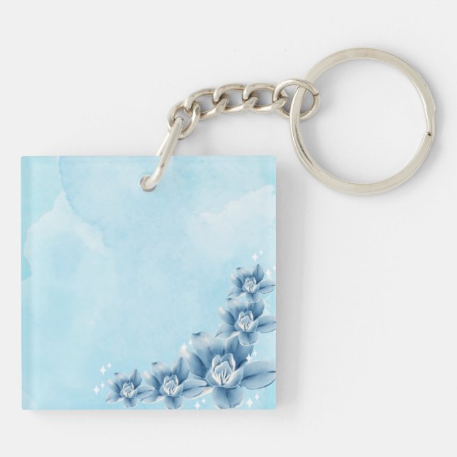 Blue Blossom Acrylic Keychain  (Back)