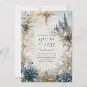Blue Blossom Castle Wedding Invitation