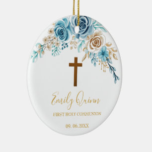 Blue Blossom Communion Chalice Keepsake Ornament" Ceramic Ornament