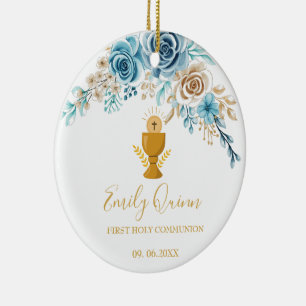 Blue Blossom Communion Chalice Keepsake Ornament" Ceramic Ornament