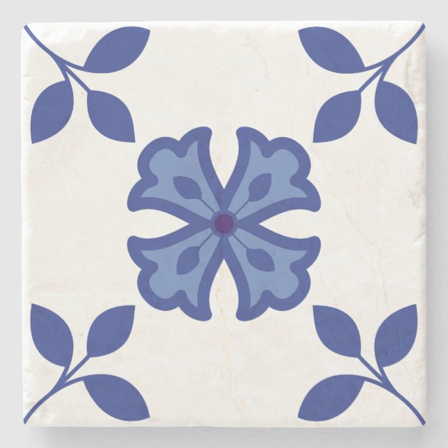 Blue Blossom Elegance Stone Coaster (Front)