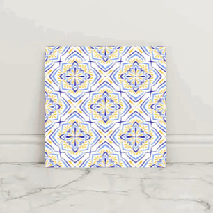 Blue Blossom Elegant Mediterranean Floral Mosaic  Ceramic Tile
