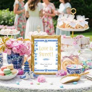 Blue blossom florals "Love is Sweet"  Sign Invitation