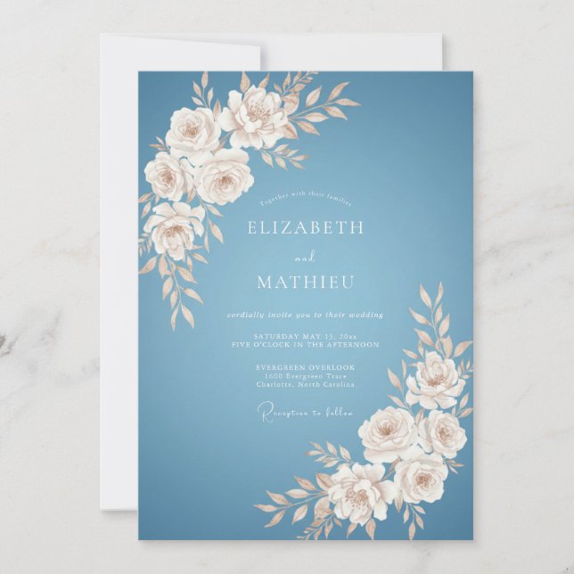 Blue Blossom Flourish Wedding Invitation (Front)