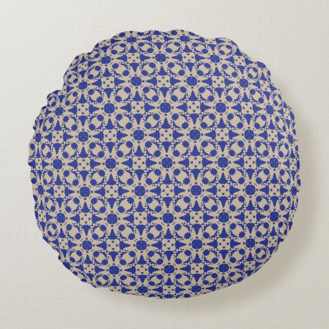 Blue Blossom Geometric Round Pillow (Front)