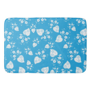 Blue blossom heart with flowers pattern bath mat