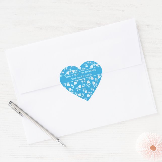 Blue blossom heart with flowers pattern heart sticker (Envelope)
