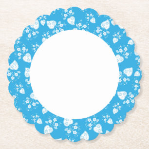 Blue blossom heart with flowers pattern paper coaster