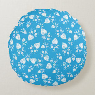 Blue blossom heart with flowers pattern round cushion