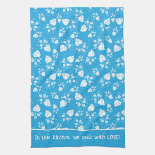 Blue blossom heart with flowers pattern tea towel