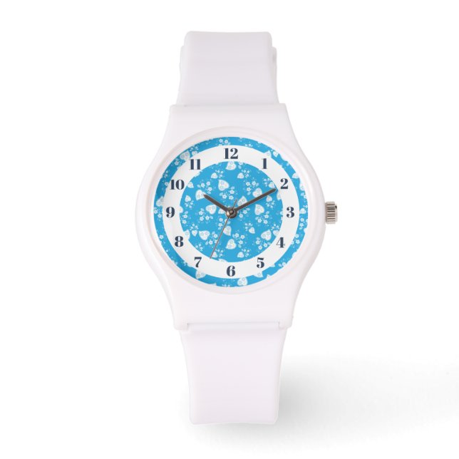 Blue blossom heart with flowers pattern watch (Front)
