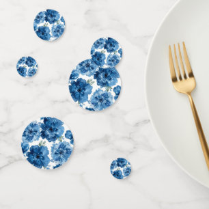 Blue Blossom Watercolor Floral Botanical White Confetti