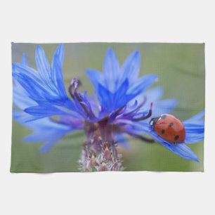 Blue Blossoms Ladybug Peace Love Destiny Art Vine Tea Towel