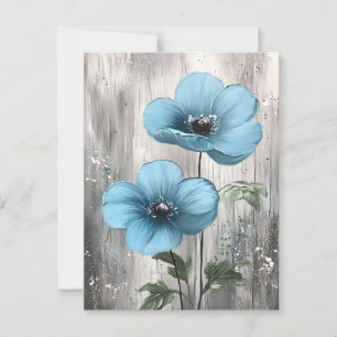 Blue Blossoms on Grey Wood Painting Postcard