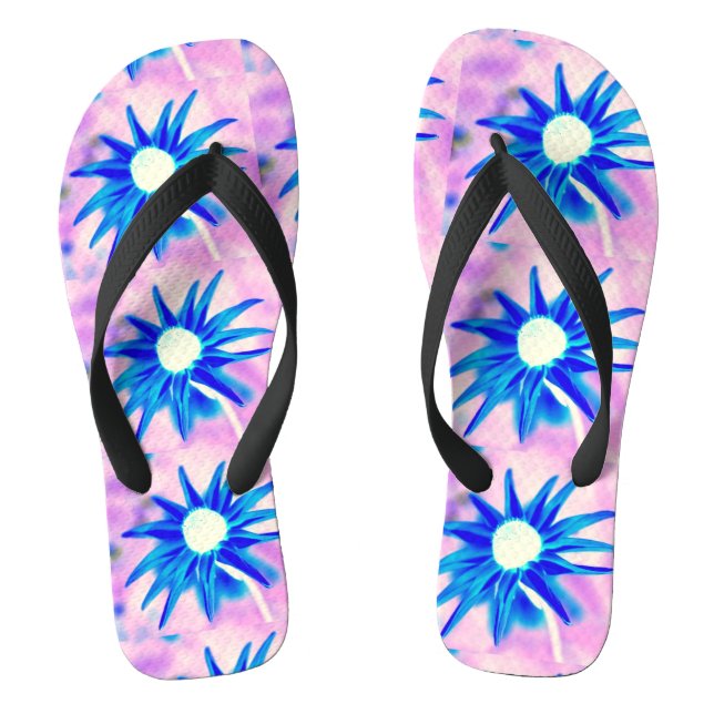 blue blossoms pink design thongs (Footbed)