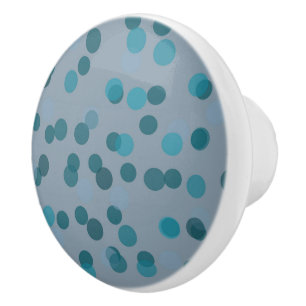 blue, blue-green and gray polka dot ceramic knob