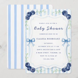 Blue Blueberry Baby Shower Invitation Watercolor