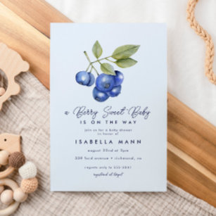 Blue Blueberry Berry Sweet Baby Shower Invitation