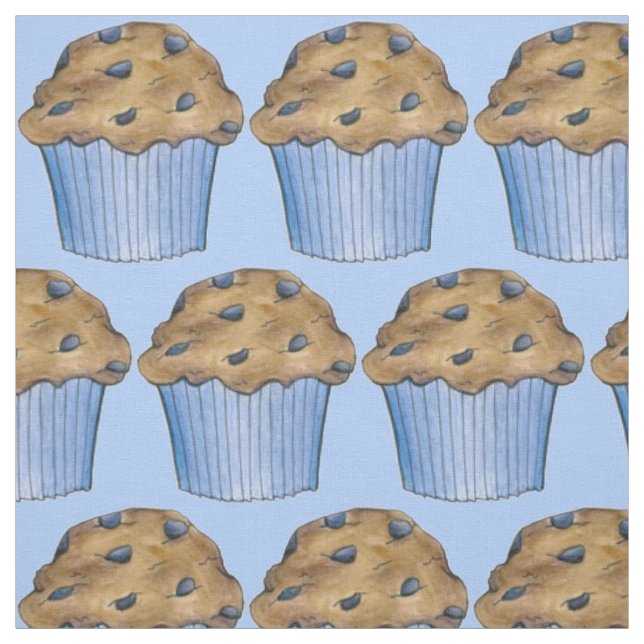 Blue Blueberry Muffin Muffins Breakfast Fabric (Swatch)