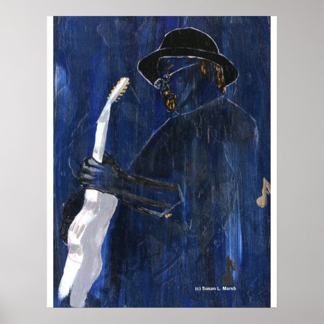 Blue Blues Guitar player painting acrylic Poster (Front)