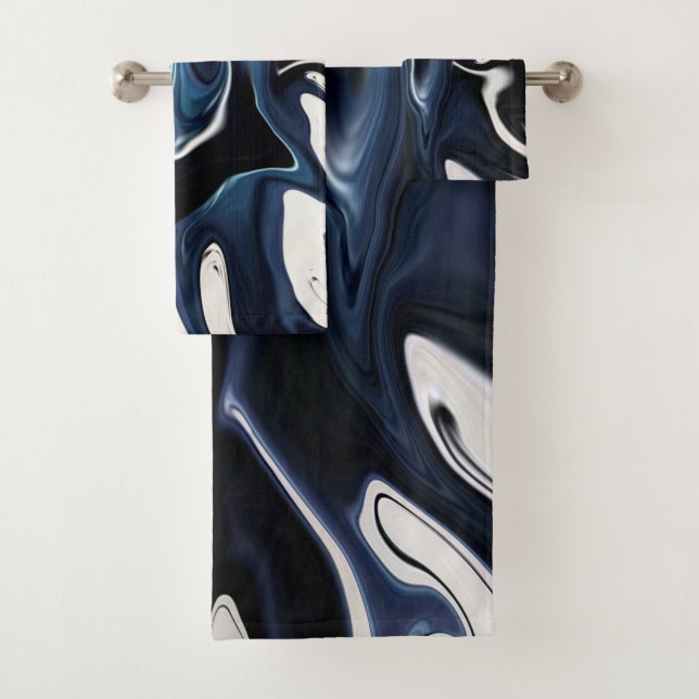 Blue blurred pattern bath towel set (Insitu)