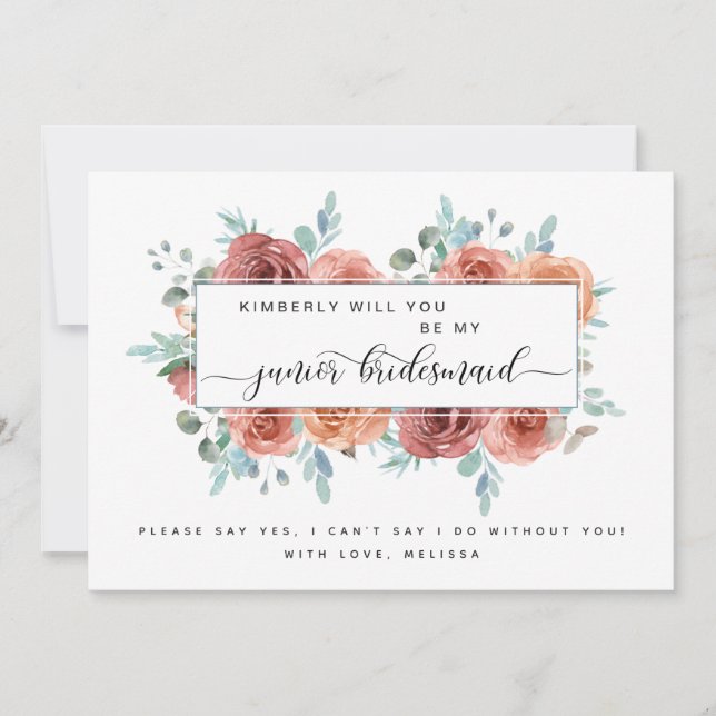 Blue Blush and Peach Be My Junior Bridesmaid Card (Front)
