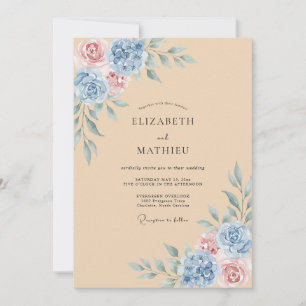 Blue Blush Botanical Flourish Wedding Invitation