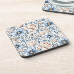 Blue & Blush Botanical Watercolor Coaster