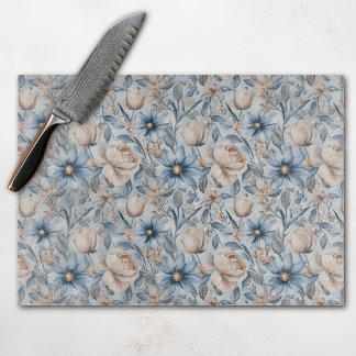 Blue & Blush Botanical Watercolor Cutting Board