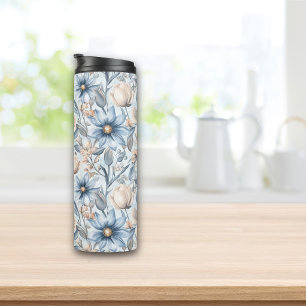 Blue & Blush Botanical Watercolor Thermal Tumbler