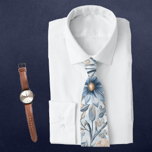Blue & Blush Botanical Watercolor Tie