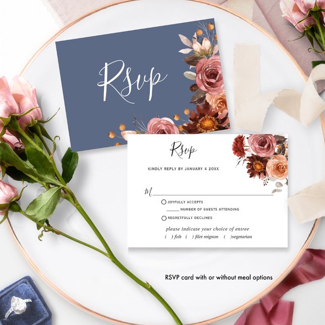 Blue, Blush Burgundy Floral,  w/without meals RSVP (Creator Uploaded)